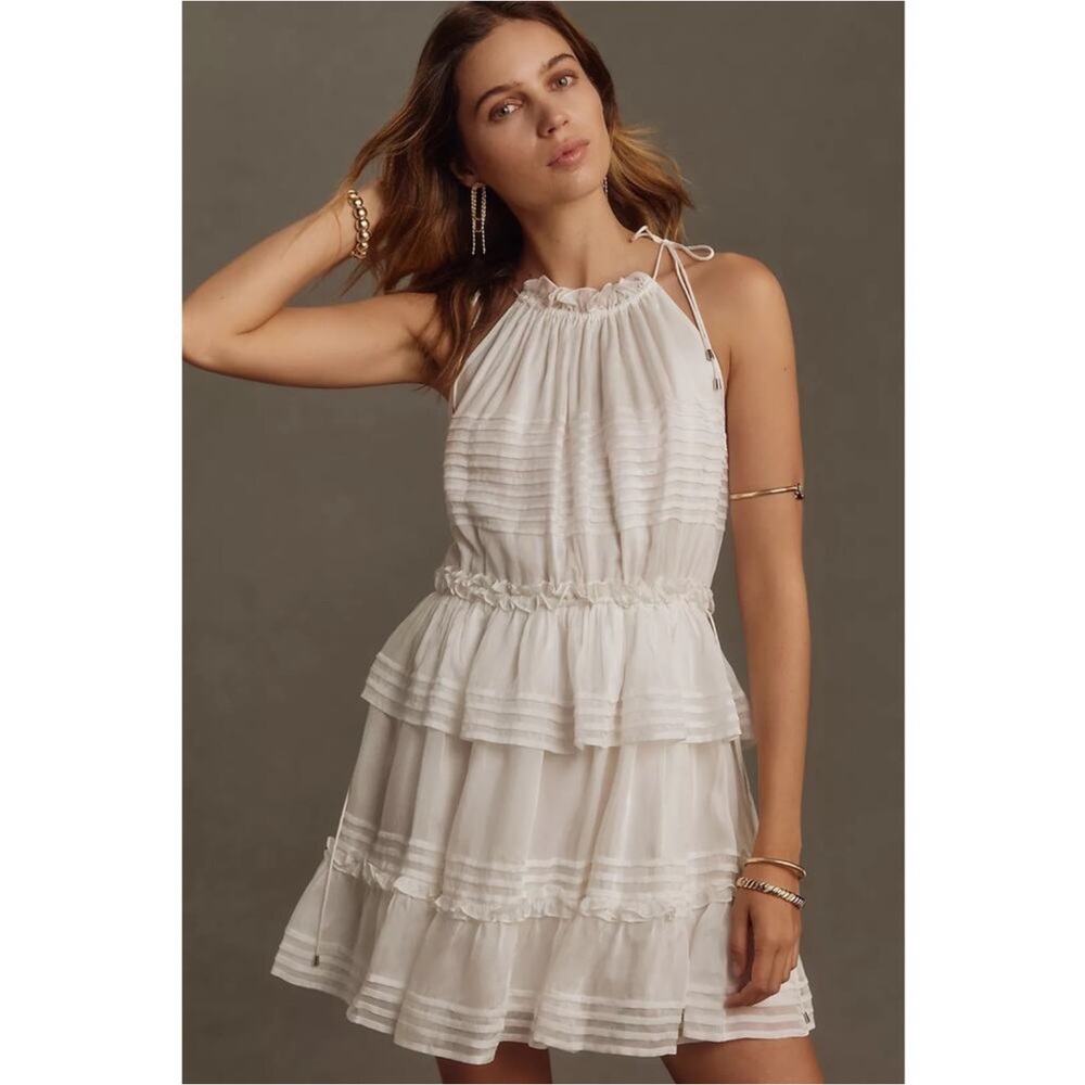 NWT Anthropologie “LET ME BE” Tie Neck Tiered Mini Dress Size Large